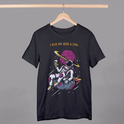 Astronaut with Beer and UFOs Half Sleeves T-Shirt