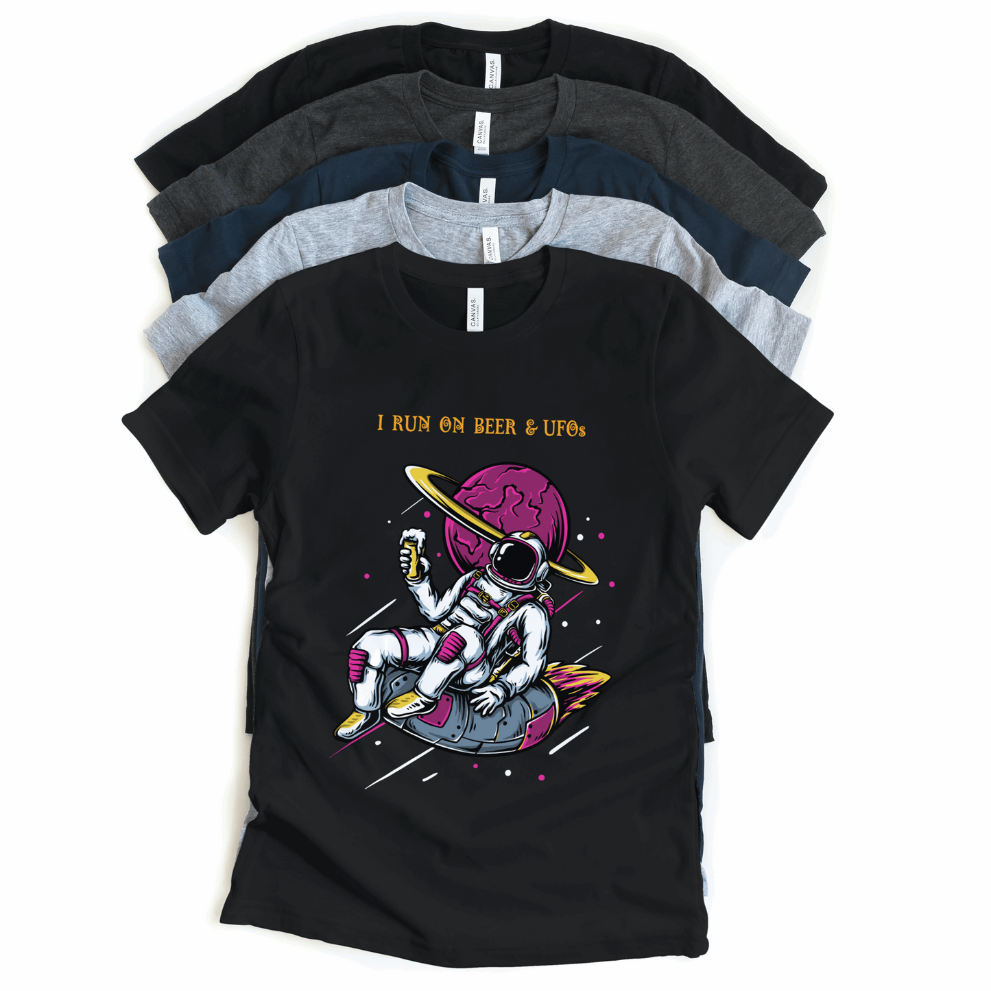 Astronaut with Beer and UFOs Half Sleeves T-Shirt