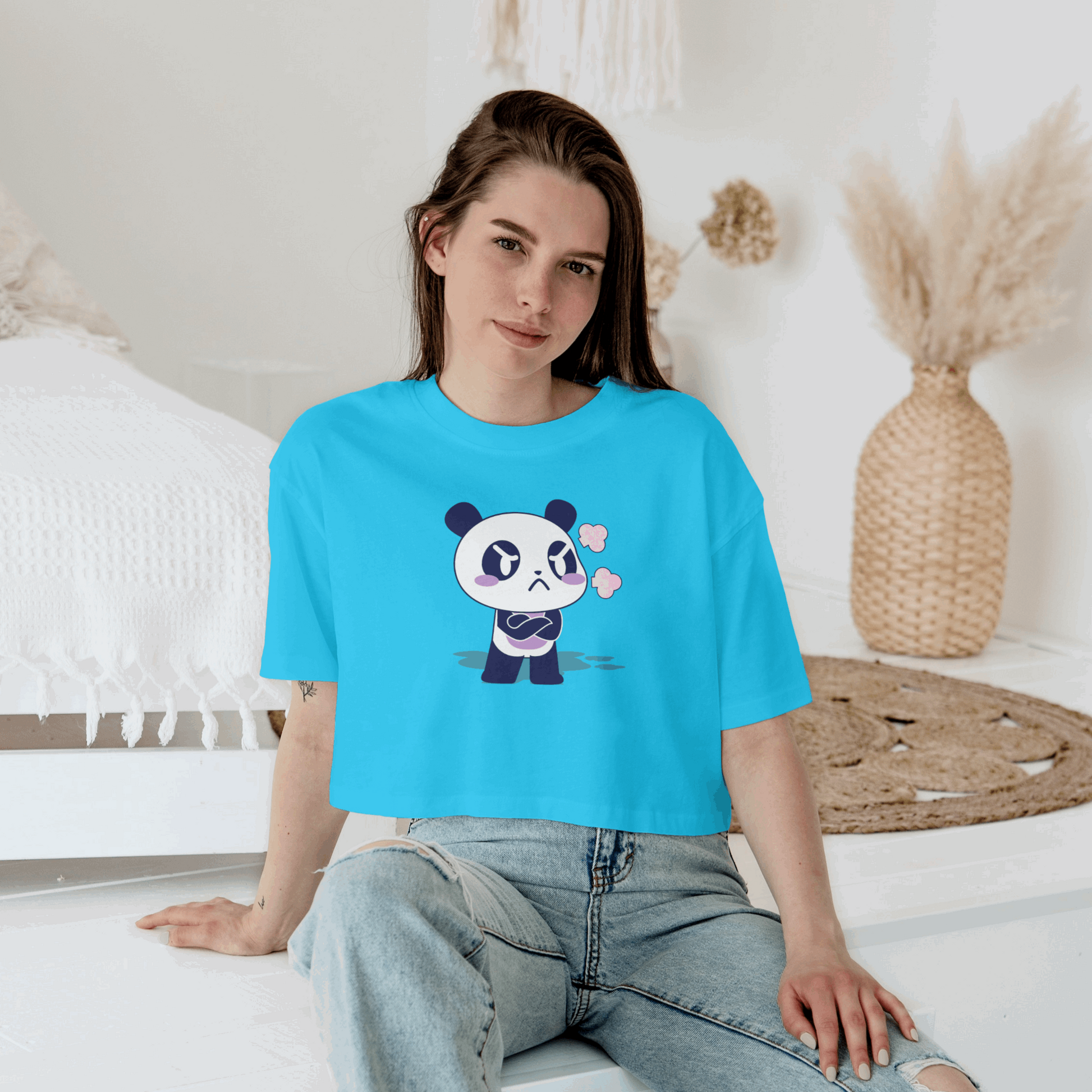 Angry Cute Panda Crop Top