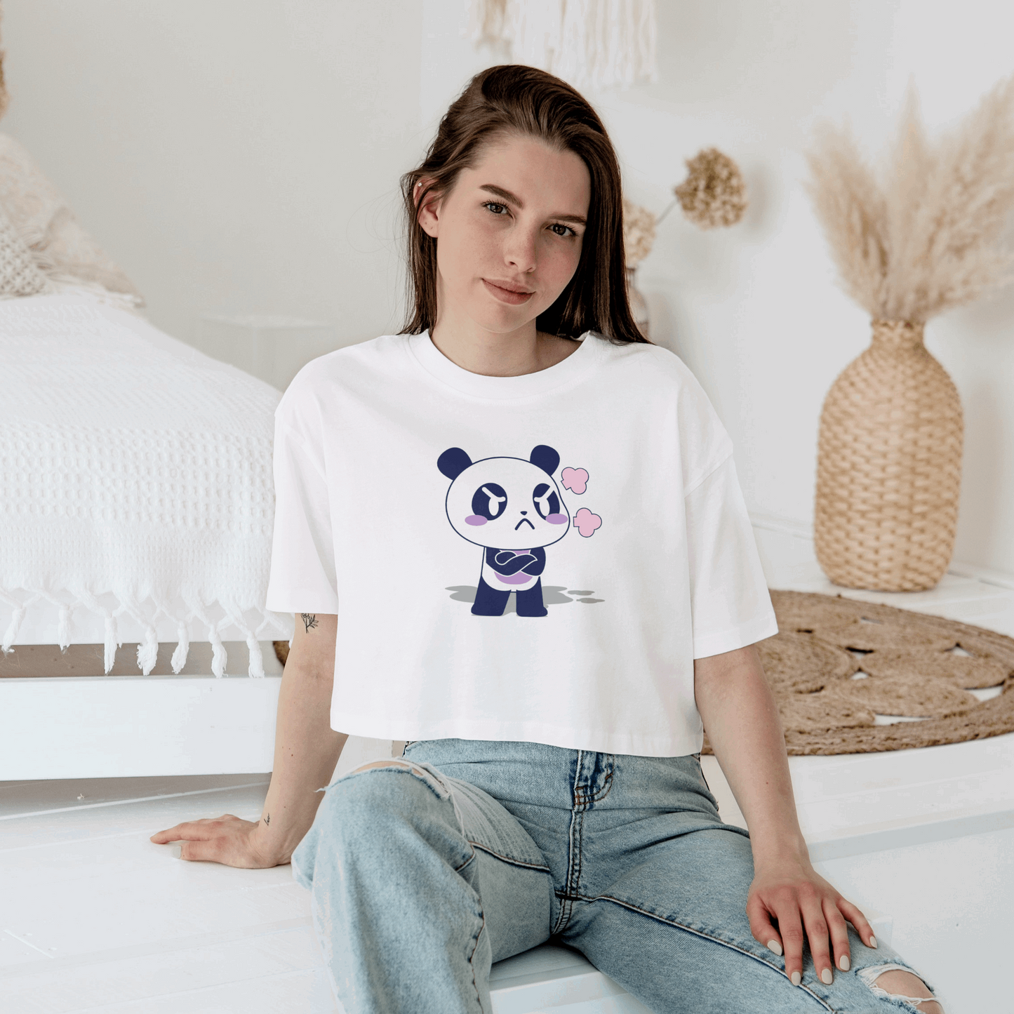 Angry Cute Panda Crop Top