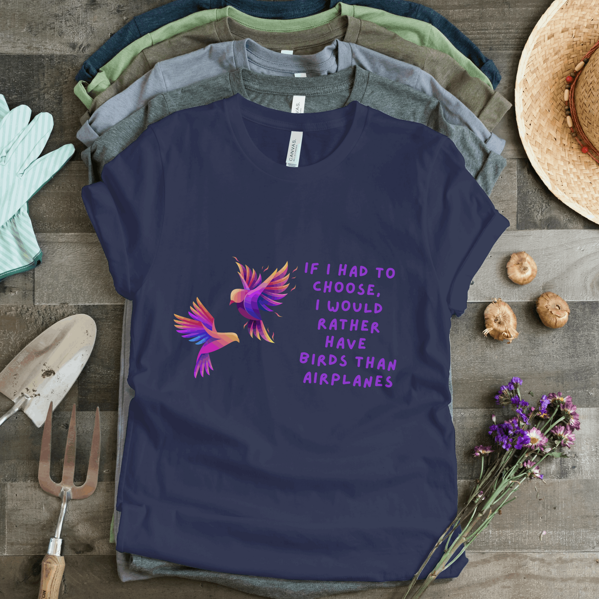 Colorful Birds Vs Airplanes Half Sleeves T-Shirt