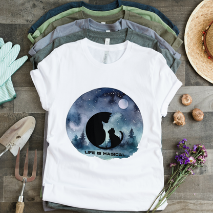 Life is Magical Cat Half Sleeves T-Shirt