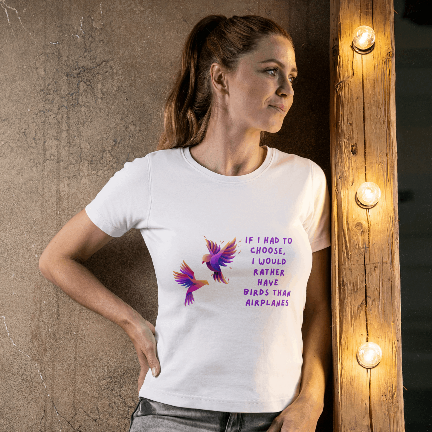 Colorful Birds Vs Airplanes Half Sleeves T-Shirt