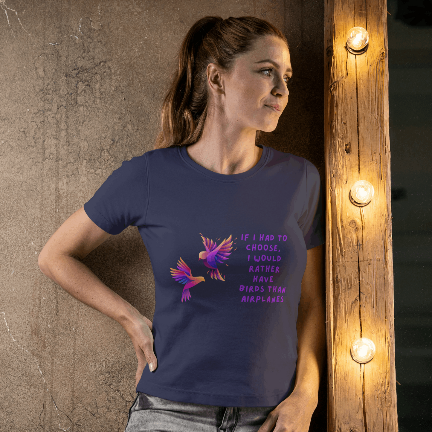 Colorful Birds Vs Airplanes Half Sleeves T-Shirt