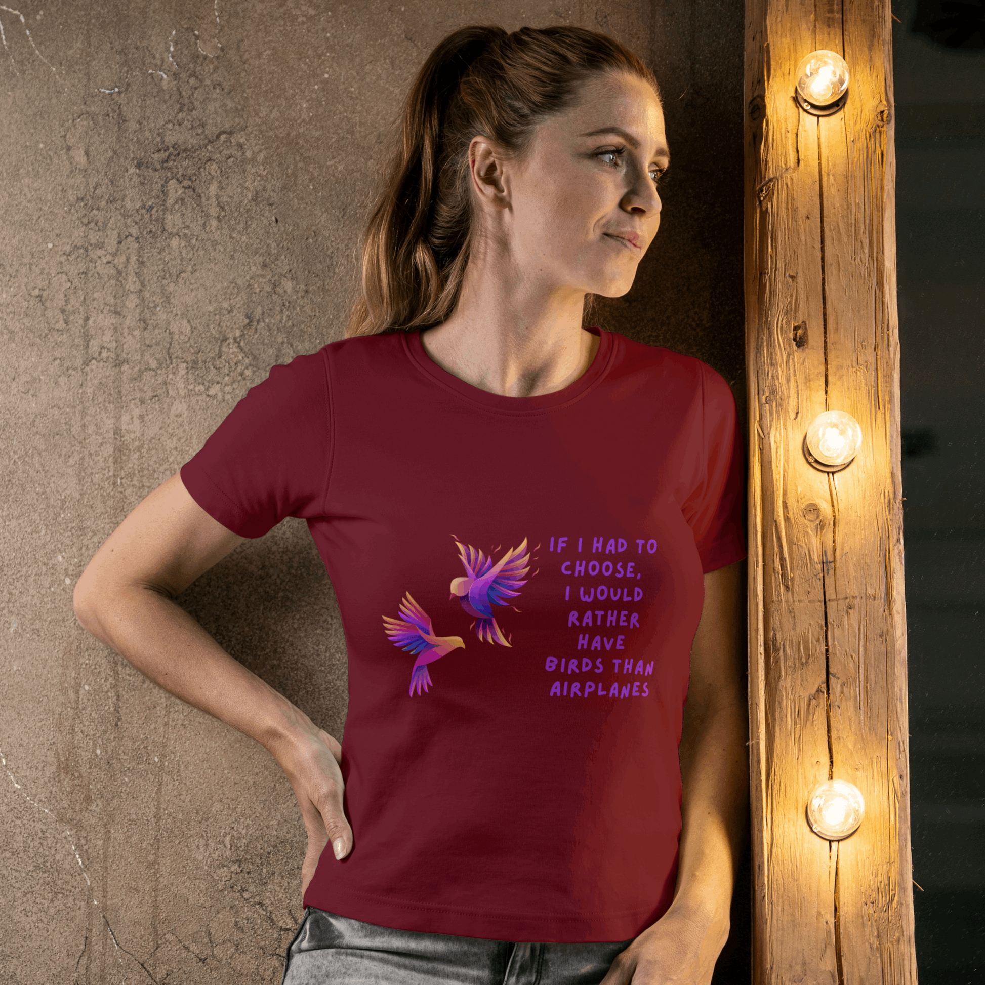 Colorful Birds Vs Airplanes Half Sleeves T-Shirt