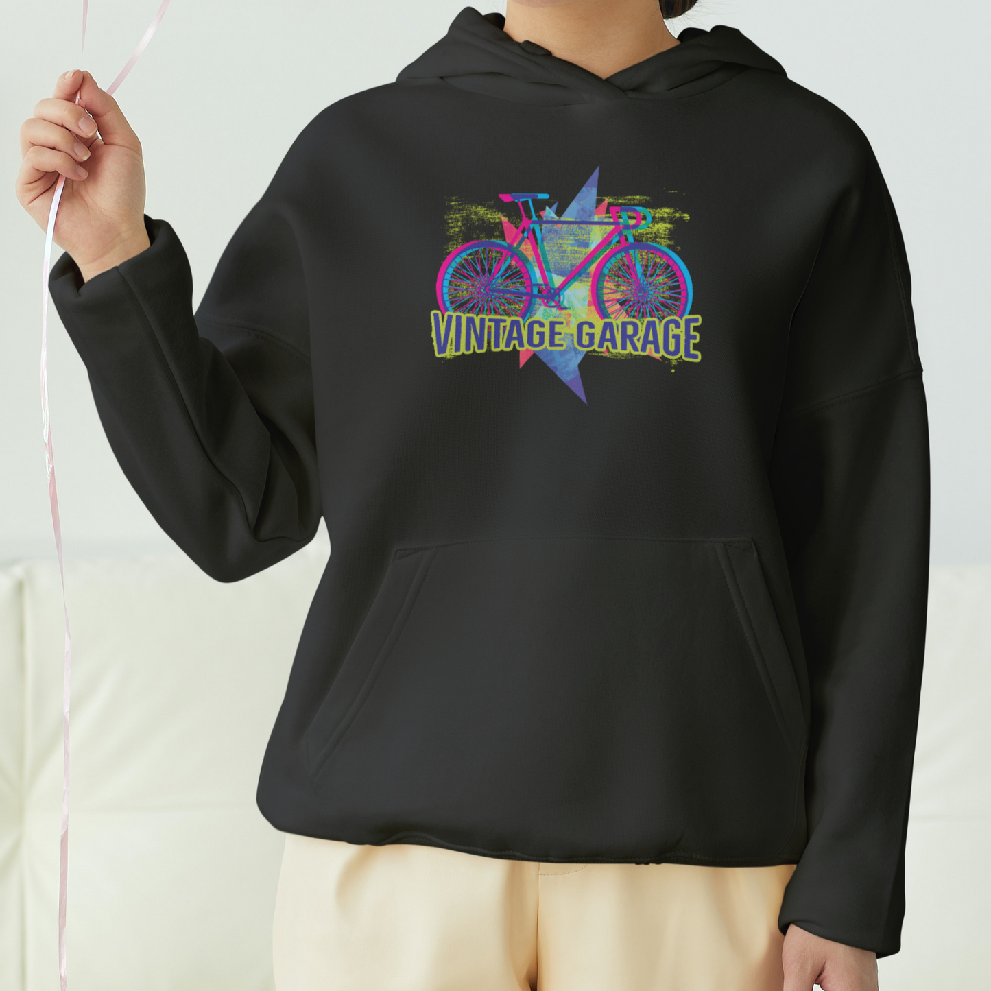 Vintage Garage Front Printed Unisex Hoodie