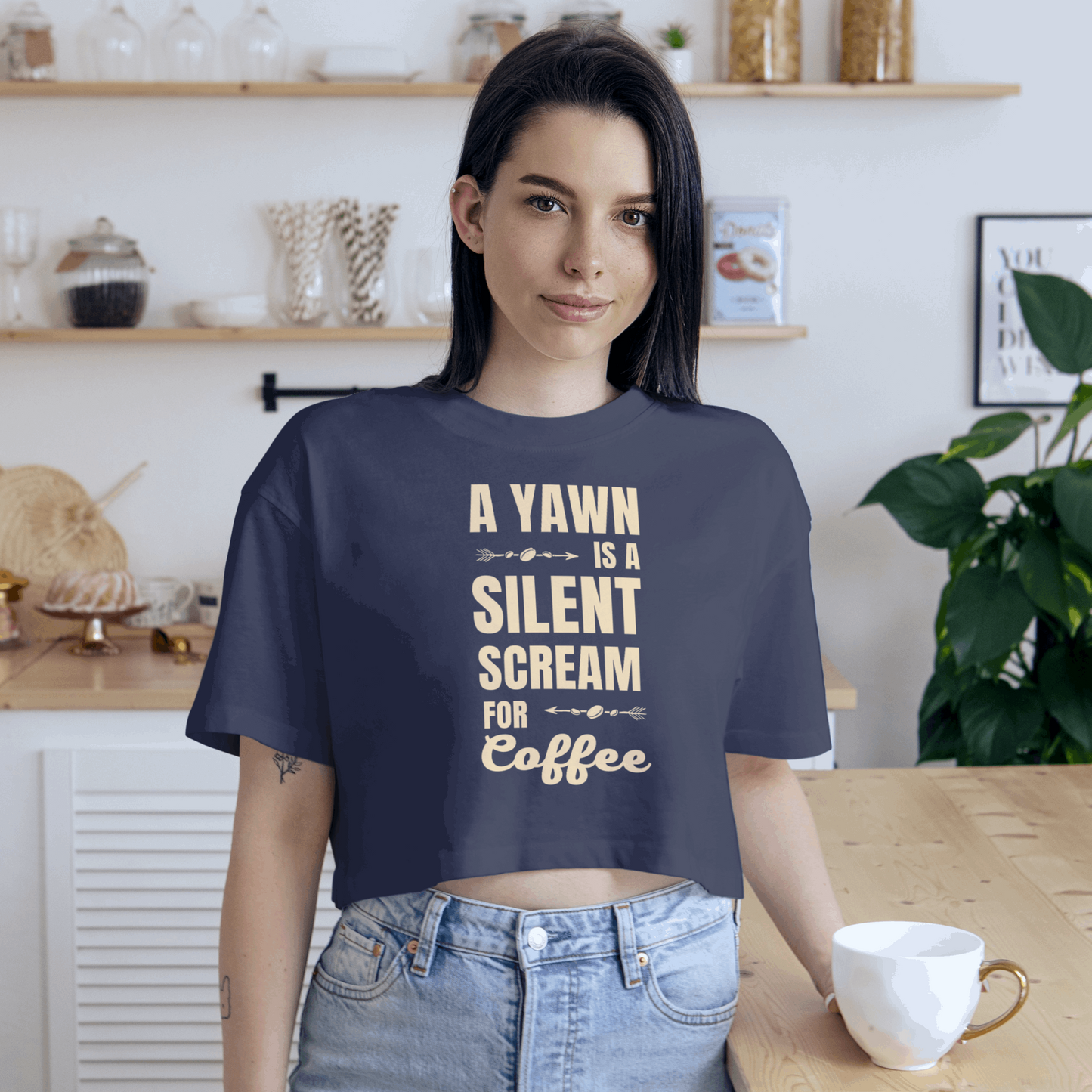 A Yawn Is A Scream For Coffee Crop Top